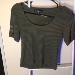 Olive green ribbed crop top with button detailing